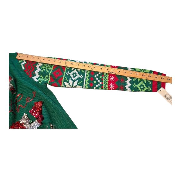 No Boundaries Ugly Christmas Sweater Womens Size Large Green Red Holiday Party - Picture 11 of 12